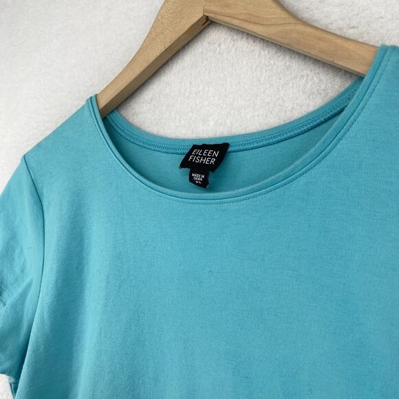 EILEEN FISHER Top XL Cotton Interlock Jersey Crewneck Short Sleeve Basic Blue - Picture 2 of 11